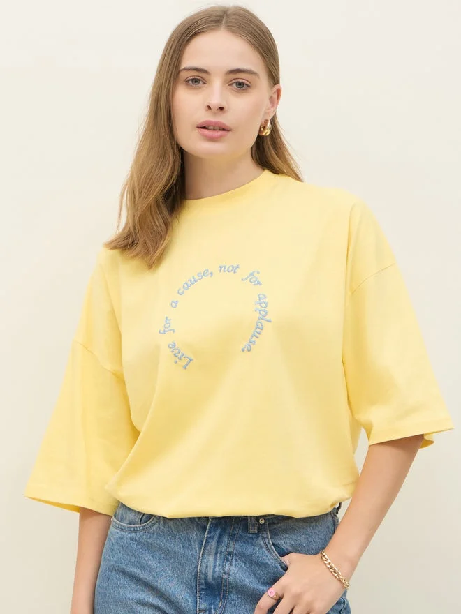 Styli Styli Oversized Dropped Shoulder Embroidered Slogan T-Shirt